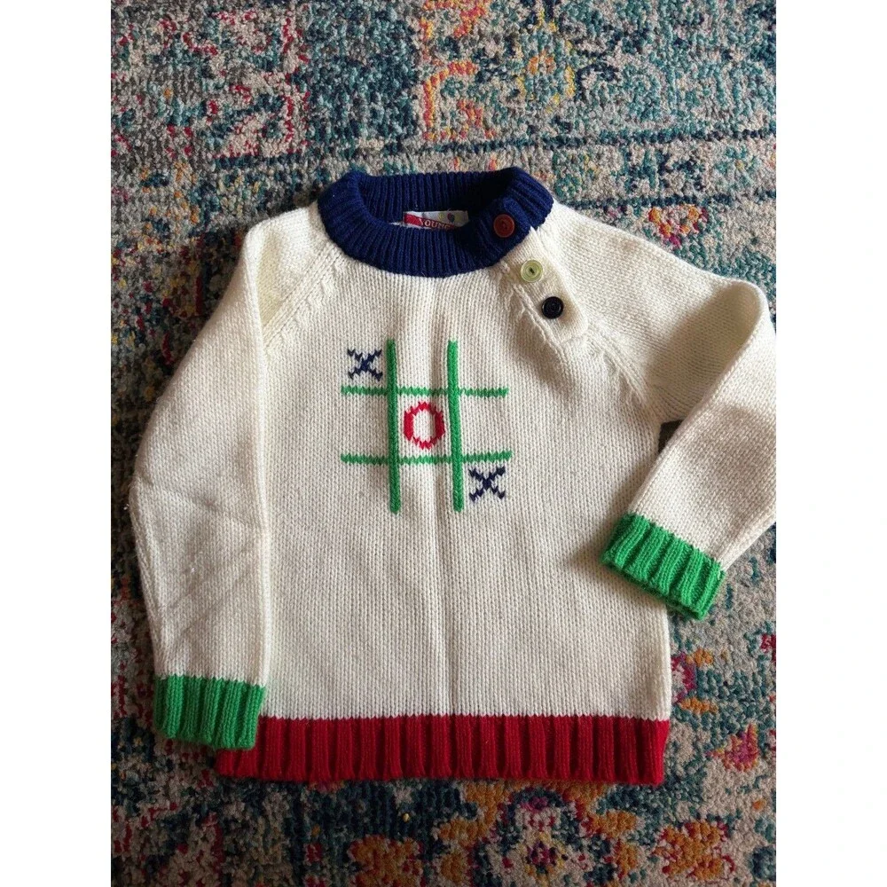 Vintage 90s Young Set Tic Tac Toe Sweater Size 4T Kidcore Play